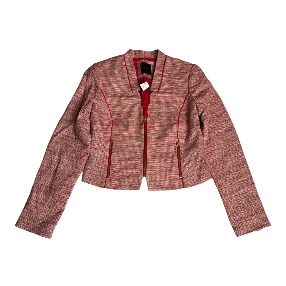 NEW Womens The Limited Jacket Zip Blazer Red Woven‎ Gold Metallic Size S